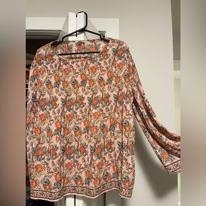 Max Studio Women's Long Sleeve Floral Blouse Orange Size M